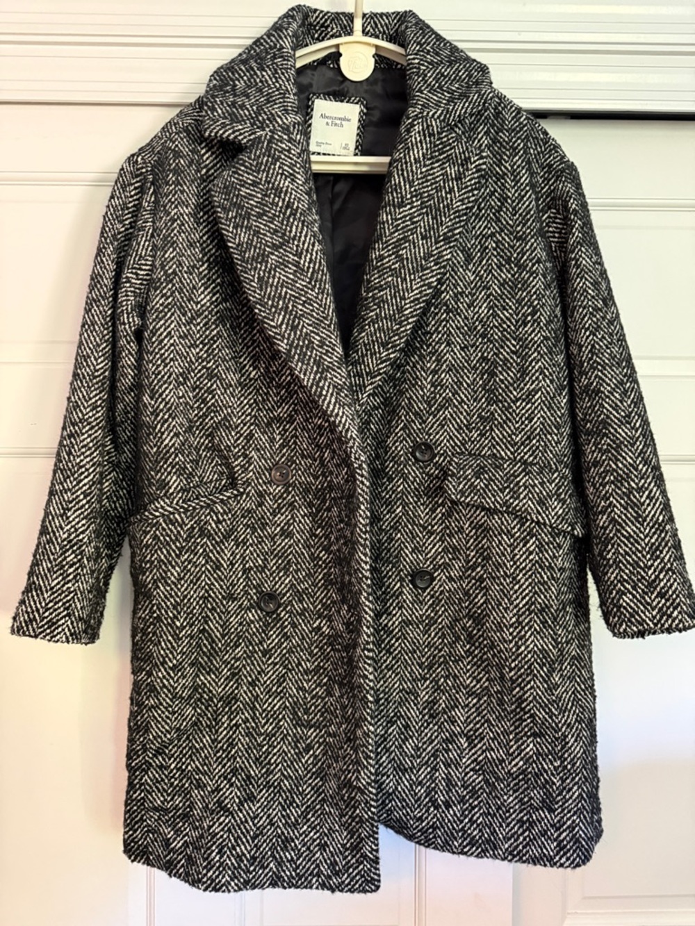 Abercrombie & Fitch Black and White Herringbone Pea Coat